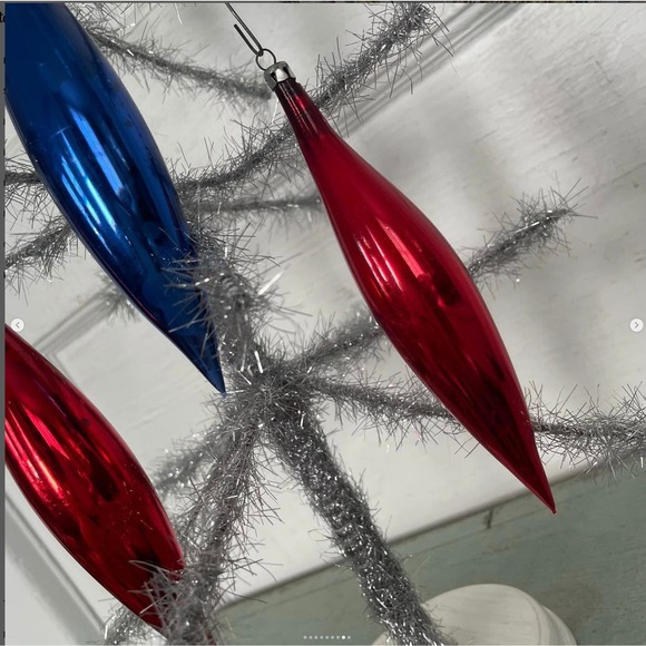 Vintage Christmas Ornaments Icicle Glass Patriotic Americana Poland Box Set 6B - Picture 8 of 9